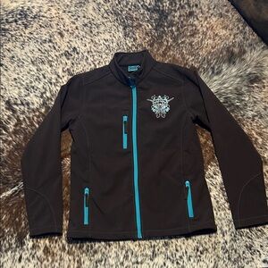 Women's Black Bomber Jacket with Blue Accents